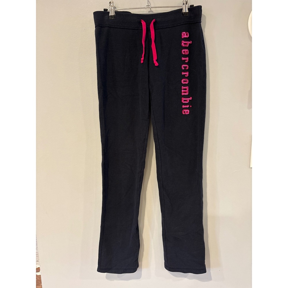 Vintage Abercrombie Kids Girls Navy Blue Sequin Logo Fleece Sweatpants XL 14/16